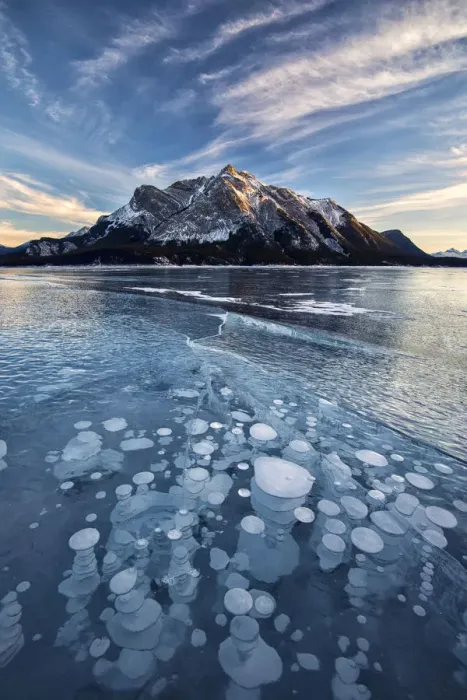 Framed Print : Canada, Alberta, Abraham Lake. Ice bubbles in lake at sunset Framed Print : Canada, Alberta, Abraham Lake. Ice bubbles in lake at sunset