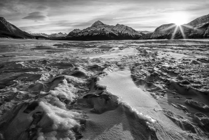 Framed Print : Canada, Alberta, Abraham Lake, Sunburst in winter Framed Print : Canada, Alberta, Abraham Lake, Sunburst in winter