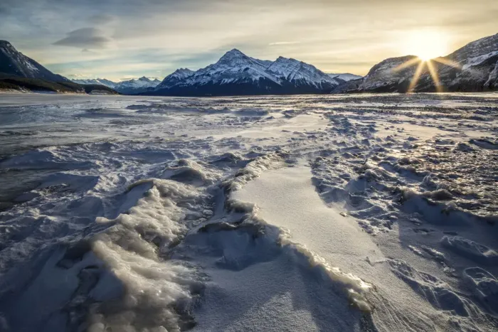 Framed Print : Canada, Alberta, Abraham Lake, Sunburst in winter Framed Print : Canada, Alberta, Abraham Lake, Sunburst in winter