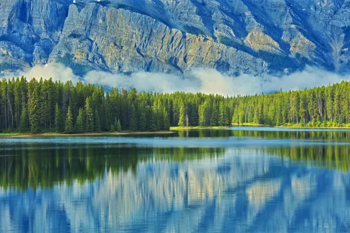 Framed Print : Canada, Alberta, Banff National Park. Reflection of Mt. Rundle in Two Jack Lake