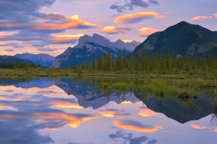 Framed Print : Canada, Alberta, Banff National Park. Reflections in lake at sunset