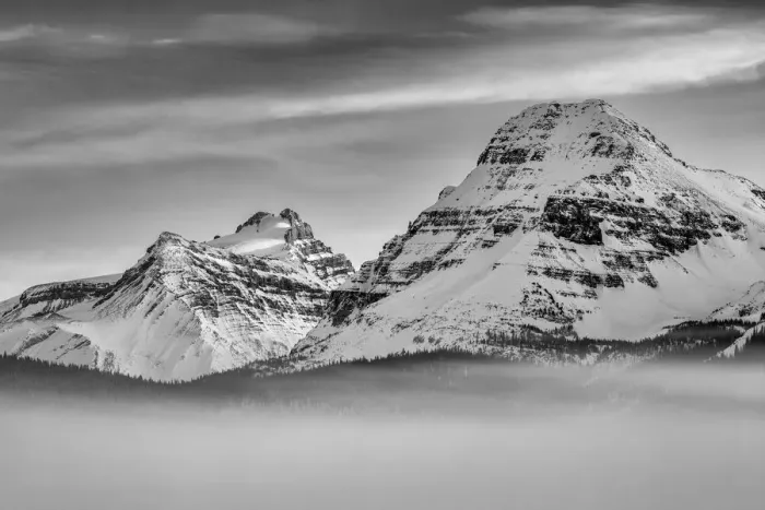 Framed Print : Canada, Alberta, Banff National Park, Mount Hector, Bow Peak, and fog over Bow Lake Framed Print : Canada, Alberta, Banff National Park, Mount Hector, Bow Peak, and fog over Bow Lake