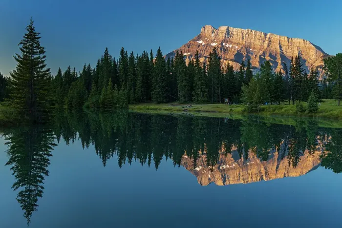 Framed Print : Canada, Alberta, Banff National Park. Mt. Rundle reflected in Cascade Pond at sunrise