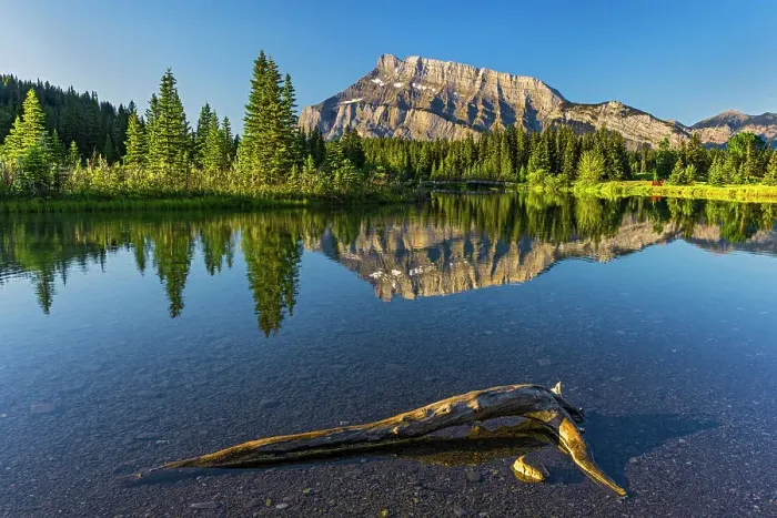 Framed Print : Canada, Alberta, Banff National Park. Mt. Rundle reflected in Two Jack Lake at sunrise
