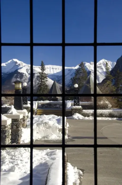 Framed Print : Canada, Alberta, Banff Springs Hotel, view out hotel window Framed Print : Canada, Alberta, Banff Springs Hotel, view out hotel window