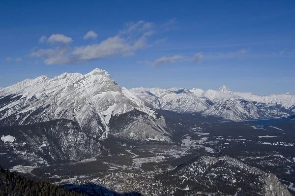 Canada, Alberta, Banff. Views of Banff & the Bow River Valley from the summit of Sulphur Mountain