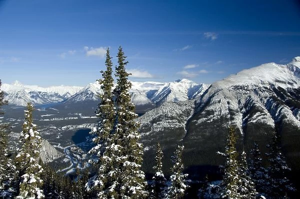 Canada, Alberta, Banff. Views of the Bow Valley from the summit of Sulphur Mountain