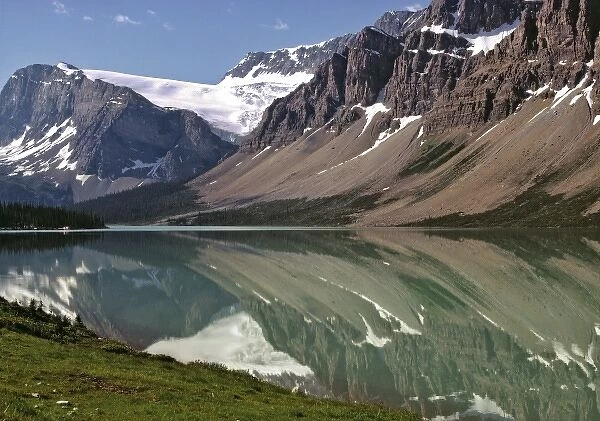 Canada, Alberta, Bow Lake. The Canadian Rockies reflect lovely Bow Lake in Banff NP
