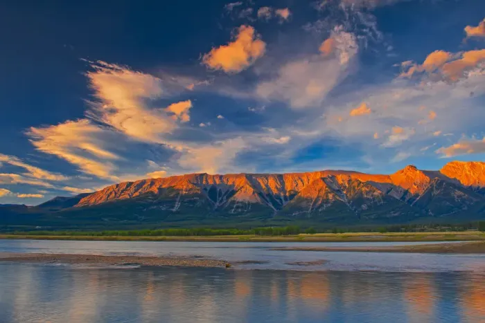 Framed Print : Canada, Alberta. Canadian Rocky Mountains and Abraham Lake at sunrise