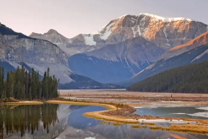 Framed Print : Canada, Alberta, Jasper National Park. Landscape of sunrise on Mount Kitchener and Sunwapta River Framed Print : Canada, Alberta, Jasper National Park. Landscape of sunrise on Mount Kitchener and Sunwapta River
