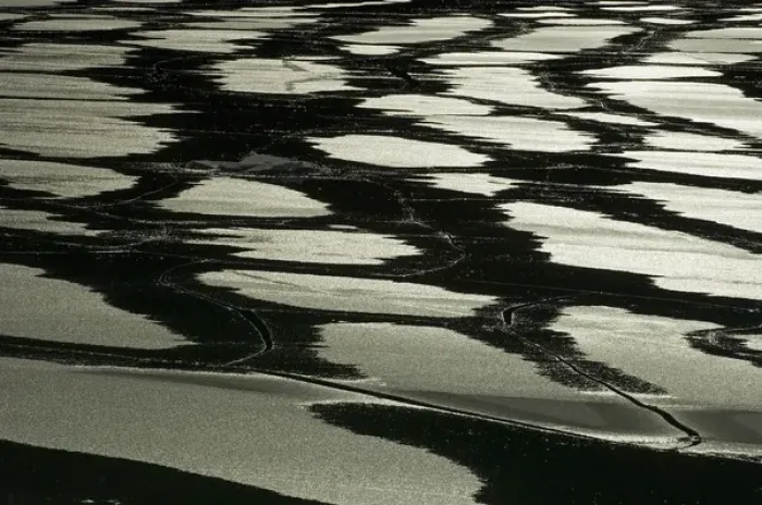 Framed Print : Canada, Alberta, Jasper National Park. Pattern of water on ice in alpine lake. Credit as