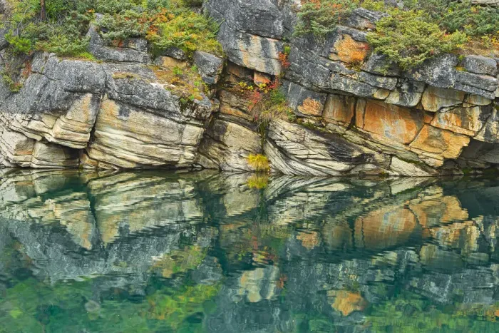 Framed Print : Canada, Alberta, Jasper National Park. Reflection of rocks in Horseshoe Lake