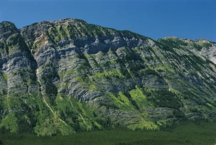 Framed Print : Canada, Alberta, Kananaskis Country. Limestone layers on mountain