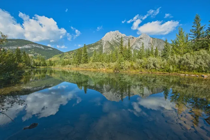 Framed Print : Canada, Alberta, Kananaskis Country. Mount Lorette reflects in Lorette Ponds