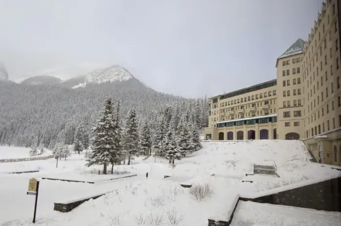 Framed Print : Canada, Alberta, Lake Louise. Farimont Chateau Lake Louise. Lodge view overlooking