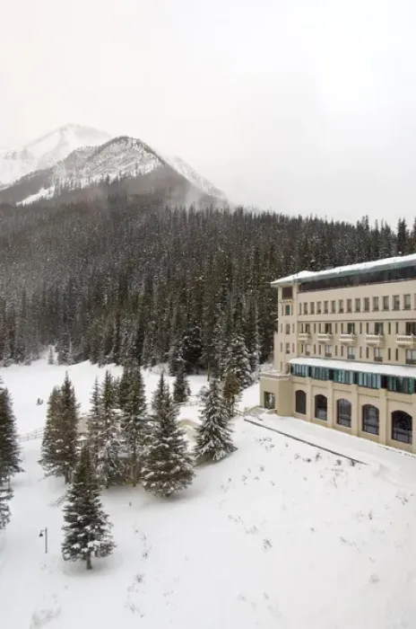 Framed Print : Canada, Alberta, Lake Louise. Farimont Chateau Lake Louise, overview of frozen Lake