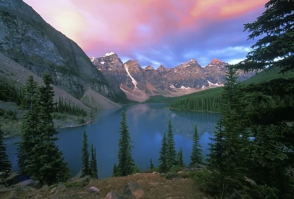 Canada, Alberta, Lake Moraine at Dawn, Banff National Park