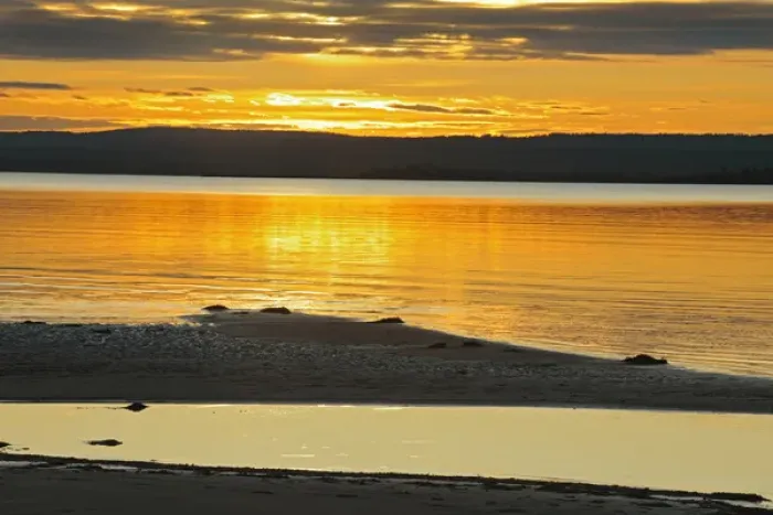 Framed Print : Canada, Alberta, Lesser Slave Lake Provincial Park. Sand bars in Lesser Slave Lake at sunset