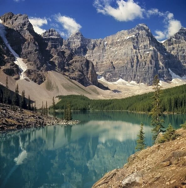 Canada, Alberta, Moraine Lake. Moraine Lake, in the Valley of the Ten Peaks, reflects