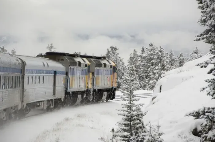 Framed Print : Canada, Alberta. VIA Rail Snow Train between Edmonton & Jasper