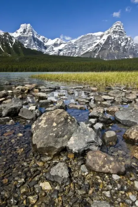 Framed Print : Canada, Alberta, Rocky Mountains, Banff National Park, lake fed by snowmelt in creek Framed Print : Canada, Alberta, Rocky Mountains, Banff National Park, lake fed by snowmelt in creek