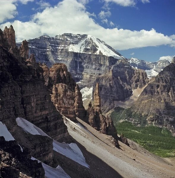 Canada, Alberta, Sentinal Pass. Hikers are rewarded with a spectacular view from Sentinal Pass