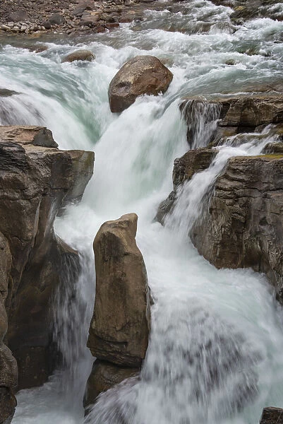 Canada, Alberta. Sunwapta Falls detail, Jasper National Park