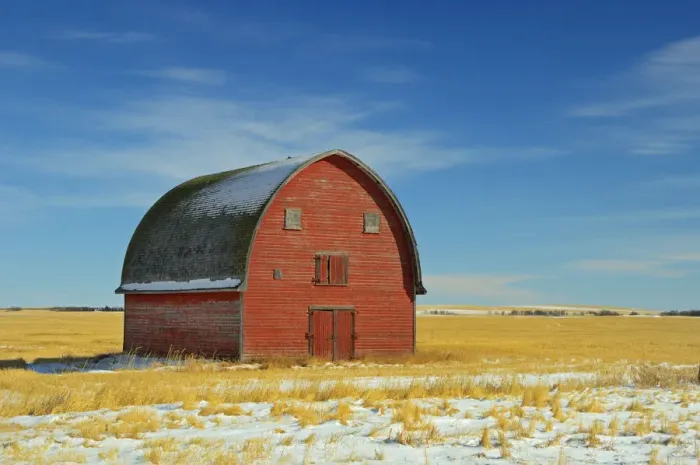 Framed Print : Canada, Alberta, Vulcan. Red barn in winter. Credit as: Mike Grandmaison / Jaynes Gallery Framed Print : Canada, Alberta, Vulcan. Red barn in winter. Credit as: Mike Grandmaison / Jaynes Gallery