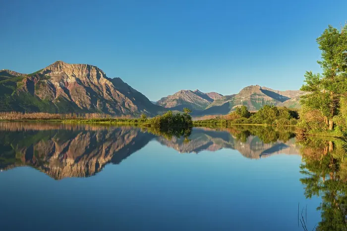 Framed Print : Canada, Alberta, Waterton Lakes National Park. Canadian Rocky Mountains reflected in Lower Waterton Lake
