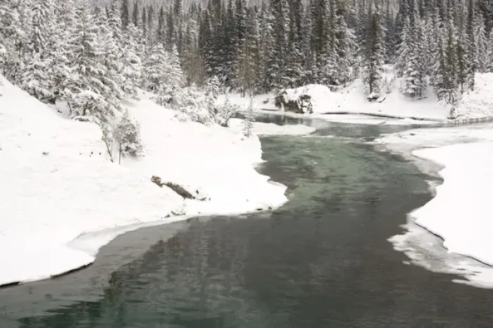 Framed Print : Canada, Banff, Bow River Falls Park, Snowy detail on Spray River Framed Print : Canada, Banff, Bow River Falls Park, Snowy detail on Spray River