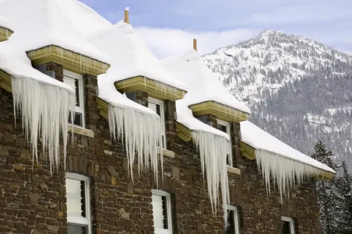 Framed Print : Canada, Banff, Icicles on side of Banff Springs Hotel