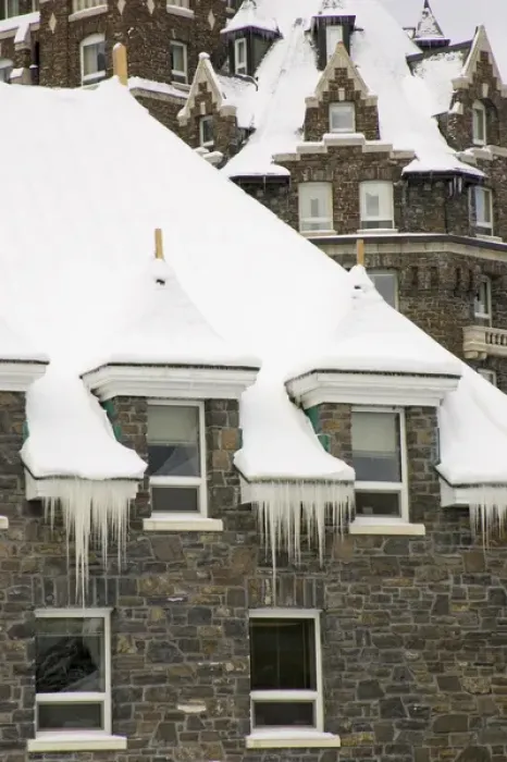 Framed Print : Canada, Banff, Detail of snowy roofline of Banff Springs Hotel