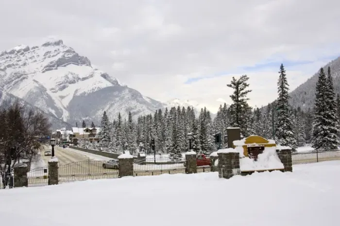 Framed Print : Canada, Banff, Snowy town of Banff with Mt. Norquay backdrop Framed Print : Canada, Banff, Snowy town of Banff with Mt. Norquay backdrop