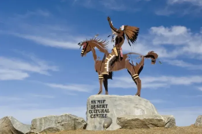 Framed Print : Canada, BC, Osoyos, Nk Mip Desert Cultural Center, Statue of Indian on Horse Framed Print : Canada, BC, Osoyos, Nk Mip Desert Cultural Center, Statue of Indian on Horse