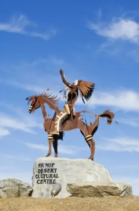 Framed Print : Canada, BC, Osoyos, Nk Mip Desert Cultural Center, Statue of Indian on Horse Framed Print : Canada, BC, Osoyos, Nk Mip Desert Cultural Center, Statue of Indian on Horse