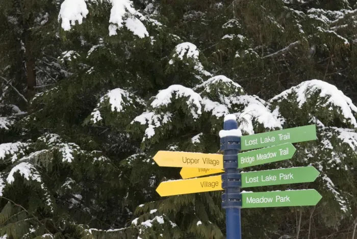 Framed Print : Canada, BC, Whistler. Helpful signage for trail system Framed Print : Canada, BC, Whistler. Helpful signage for trail system