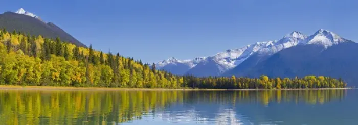 Framed Print : Canada, British Columbia, Bowron Lakes Provincial Park. Panorama of autumn color on Sandy Lake Framed Print : Canada, British Columbia, Bowron Lakes Provincial Park. Panorama of autumn color on Sandy Lake