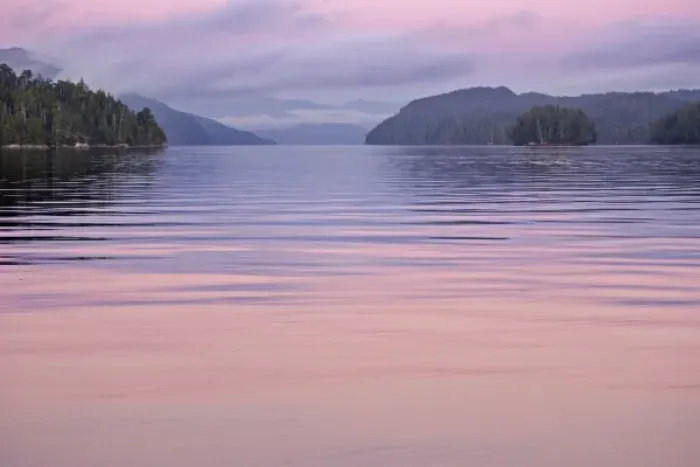 Framed Print : Canada, British Columbia, Calvert Island. Sunset reflections on water Framed Print : Canada, British Columbia, Calvert Island. Sunset reflections on water
