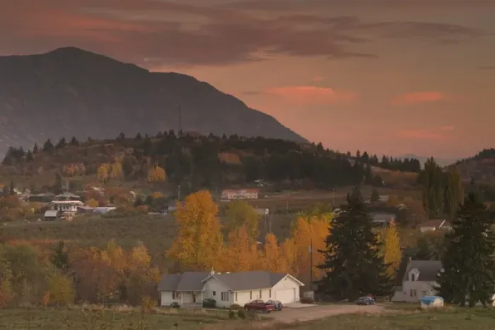 Framed Print : 02. CANADA, British Columbia, Creston. Fruit Farming Town at Sunset