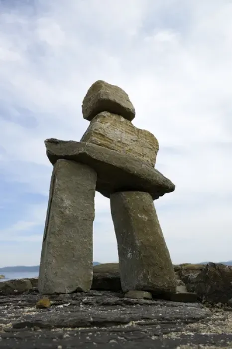 Framed Print : Canada, British Columbia, Gulf Islands, Portland Island. Inukshuk at Abutus Point
