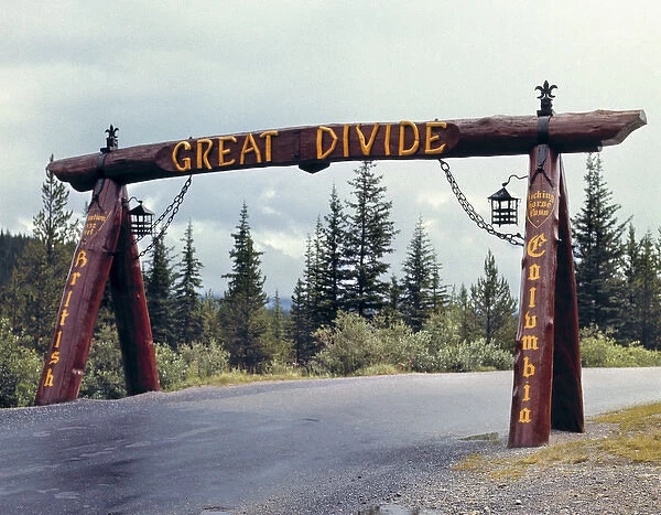 Canada, British Columbia, Kicking Horse Pass. This impressive sign marks the border