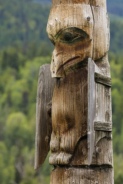 Canada, British Columbia, Kispiox. Detail of totem pole