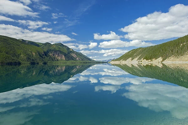 Canada, British Columbia, Muncho Lake Provincial Park. Reflections in Muncho Lake