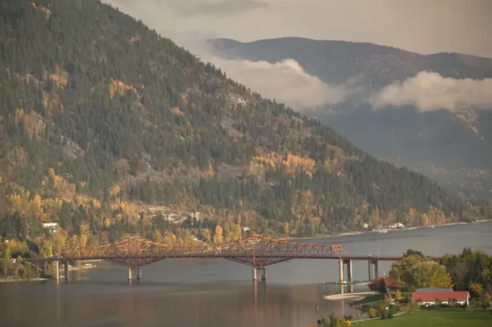 Framed Print : 02. CANADA, British Columbia, Nelson. Autumn View of Nelson Bridge