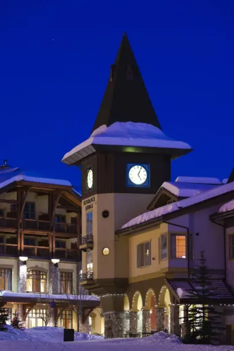 Framed Print : Canada, British Columbia, Sun Peaks, Sun Peaks Resort, village clock tower, winter, dusk Framed Print : Canada, British Columbia, Sun Peaks, Sun Peaks Resort, village clock tower, winter, dusk