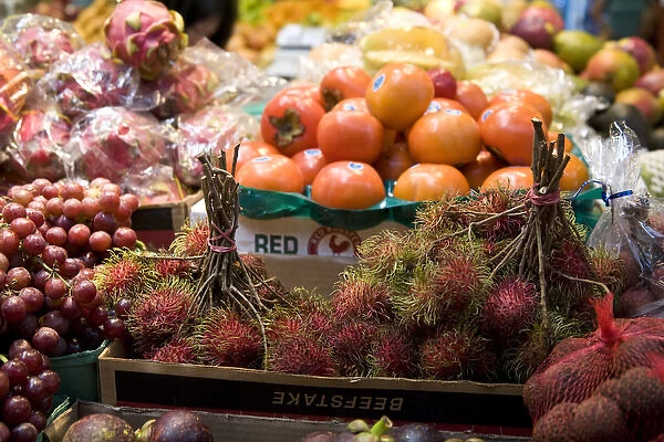 Canada, British Columbia, Vancouver. Produce on display at the open-air Granville Market