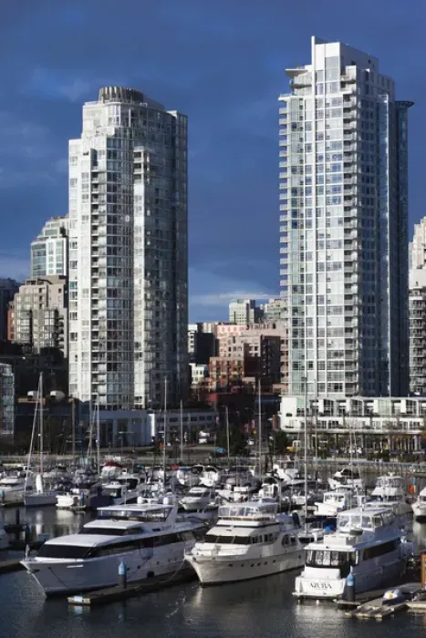 Framed Print : Canada, British Columbia, Vancouver, buildings along False Creek, morning Framed Print : Canada, British Columbia, Vancouver, buildings along False Creek, morning