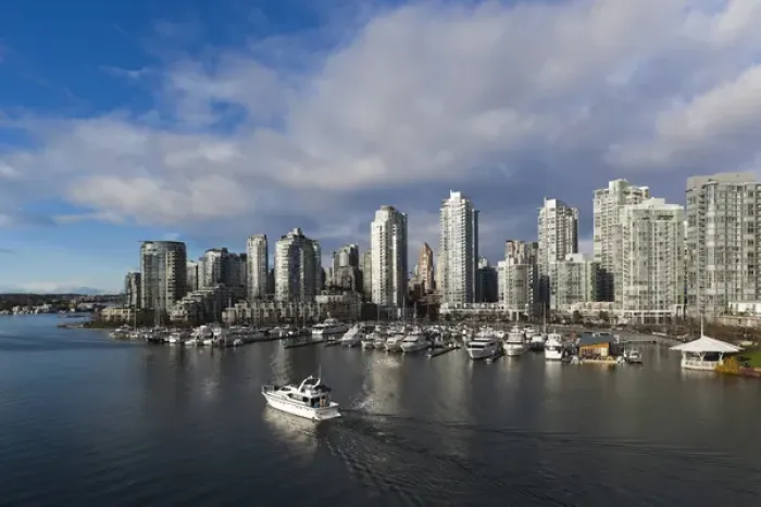 Framed Print : Canada, British Columbia, Vancouver, buildings along False Creek, morning