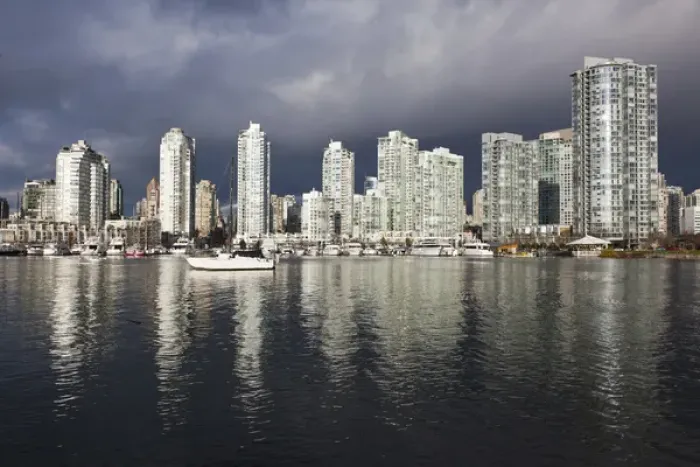 Framed Print : Canada, British Columbia, Vancouver, buildings along False Creek, morning