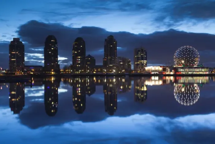 Framed Print : Canada, British Columbia, Vancouver, Granville Island, dawn view of False Creek